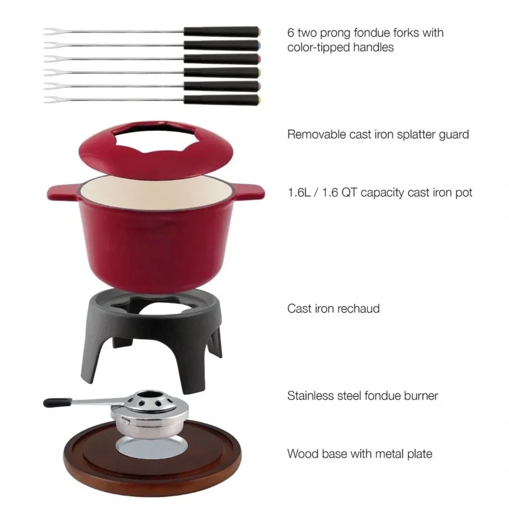 Swissmar Sierra Fondue 11 Piece Cast Iron Fondue Set Gradient Orange NEW NOB